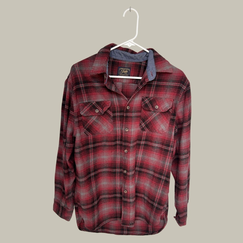 Jachs NY Flannel Shirt Mens M Cotton Red Gray Plaid Heritage Casual Grunge Work